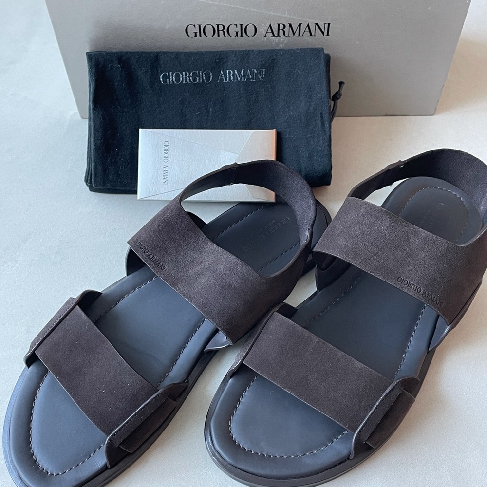 Giorgio Armani Suede Sandals Size 44 (US 11.5) in Dark Brown